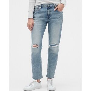 GAP Denim Girlfriend Mid Rise Distressed Jeans